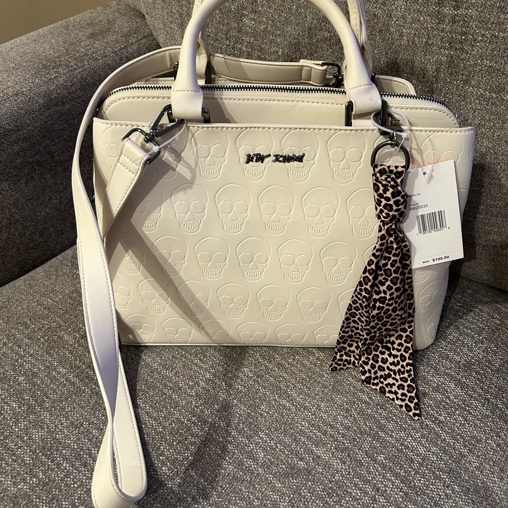 Betsey Johnson Cream Skull Embossed Satchel
